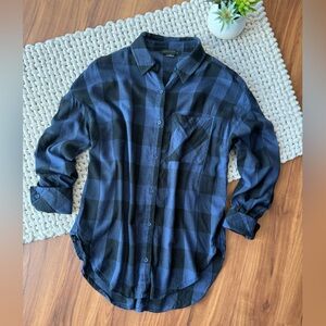 Sanctuary | Women’s Boyfriend Button Down Shirt Dark | Blue Plaid | X-Small